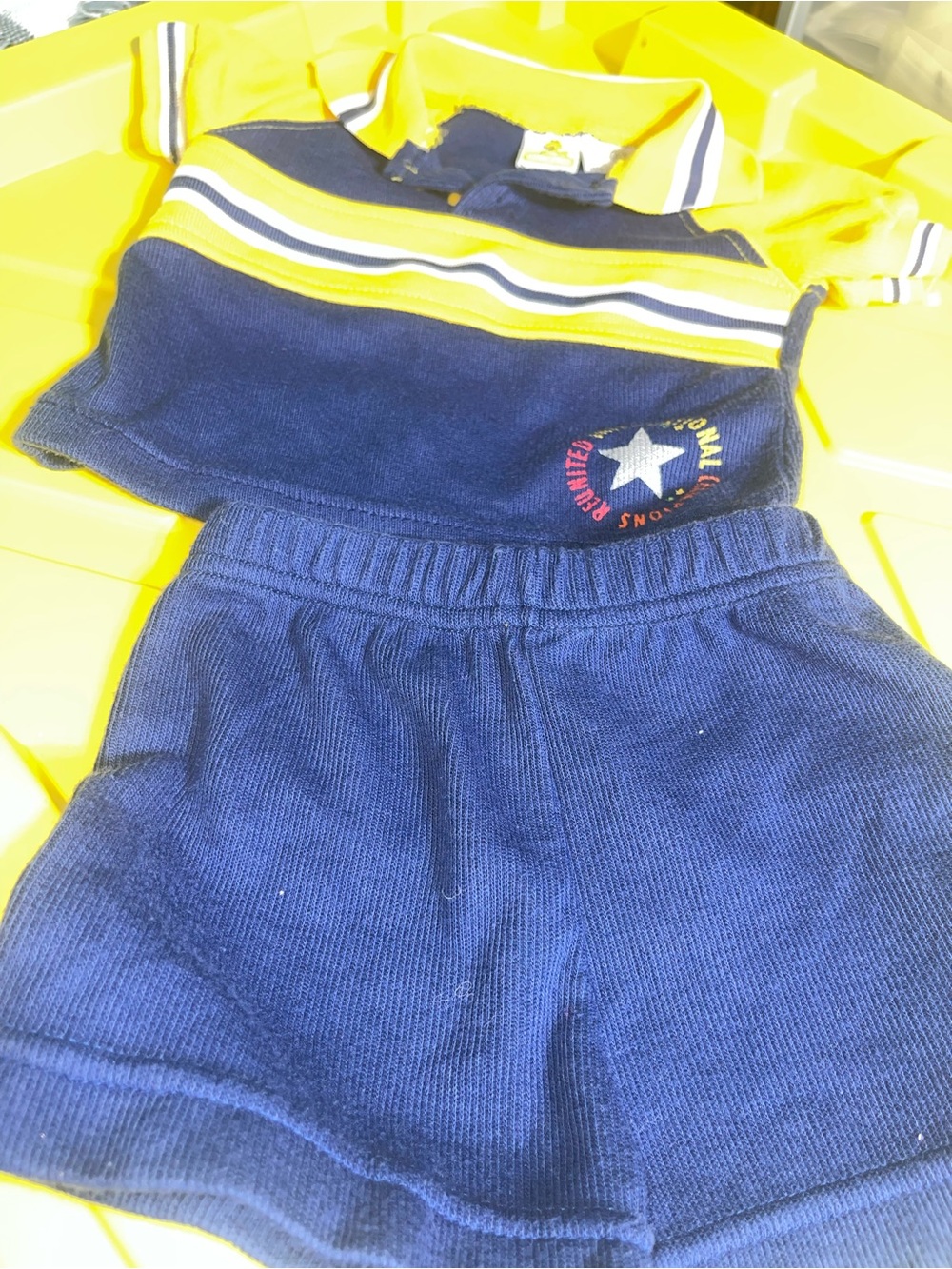 Vintage Sesame Street Navy and Yellow Striped Knit Two-Piece Set